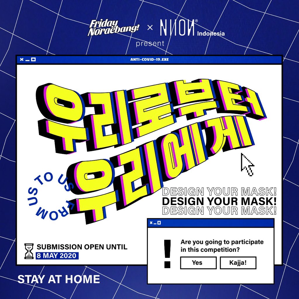 FridayNoraebang's tweet photo. Kompetisi design masker @NIION_ID x Friday Noraebang kita perpanjang sampai tanggal 11 ya chingu! Yuk buruan submit design kalian 😷🔥💕
#NIIONXFN
#FromUsToUs
#StayAtHome https://t.co/O8gRafxQA4