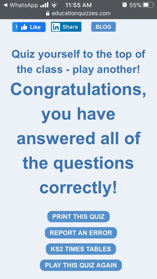Thank you teacher, I am loving these quiz. I have finished Times tables quiz. Planning to learn tables till 15 in the next week. Done till 13. — Rohi <a href="/AlderwoodSchool/">Alderwood School</a>