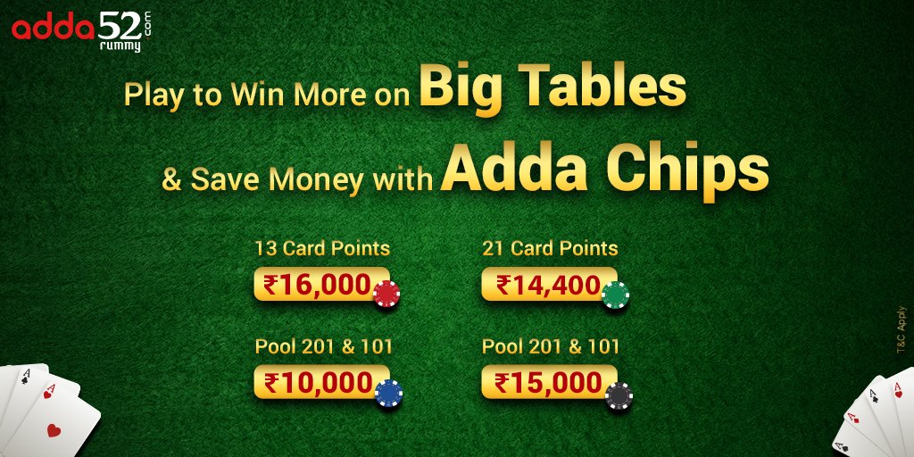 Adda52Rummy's tweet photo. Your chance to win more in minutes is just a click away!
Register yourself visit: https://t.co/xcO84HNeX0
13 Card Points : Rs.16000
21 Card Points : Rs.14400
Pool 201 &amp; 101 : Rs.10000
Pool 201 &amp; 101 : Rs.15000
#Adda52Rummy #HighValueTables #gamingcommunity #gaming #AddaChips https://t.co/Aoh4SRDmGe