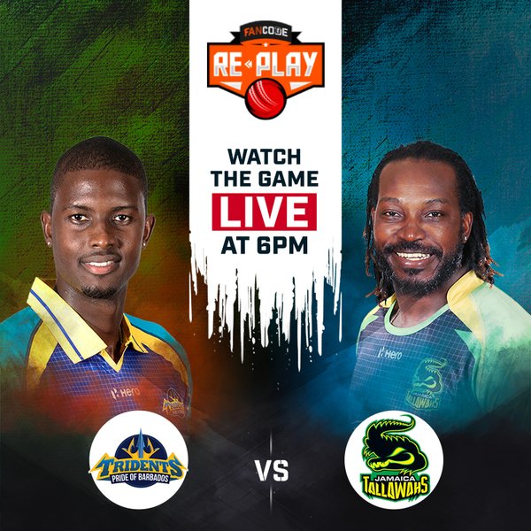 FanCode's tweet photo. Today’s Re-Play match is between Jamaica Tallawahs and Barbados Tridents. Make sure you are ready with your team to Play, Watch & Win BIG!
Click here to find out the next clues: https://t.co/m6QyEgCwlY
#FanCodeRePlay #FanCode #FCRePlay #NowPlayOnRePlay https://t.co/hZDNA6haET