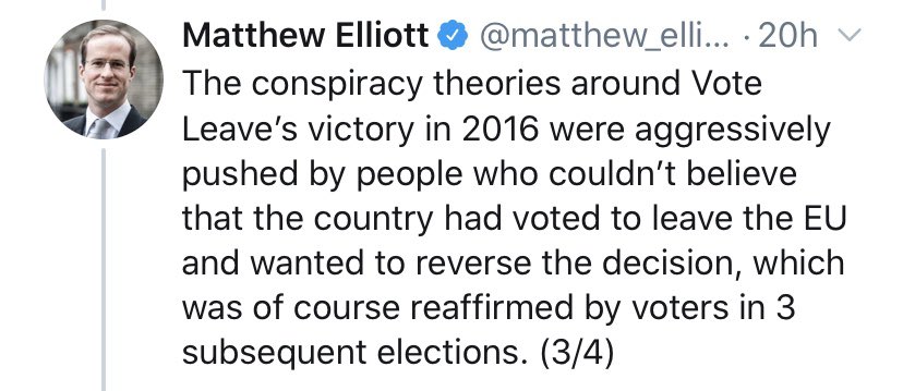 Met police says it took preliminary advice from CPS & decided ‘no further action will be taken’. Meanwhile, I’m sure it will be no surprise to anyone that the chief executive of Vote Leave is deliberately distorting facts. Vote Leave *admitted* it broke the law in July 2018.