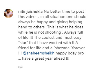 one of the coolest and nicest person that i have ever worked with..It was a delight to work with you as Salim . Now one could have ever justified this character like you did , many more to come bro.. ~ @nithinjaishukla (Director of Salim Anarkali) #ShaheerSheikh  #DEMSA