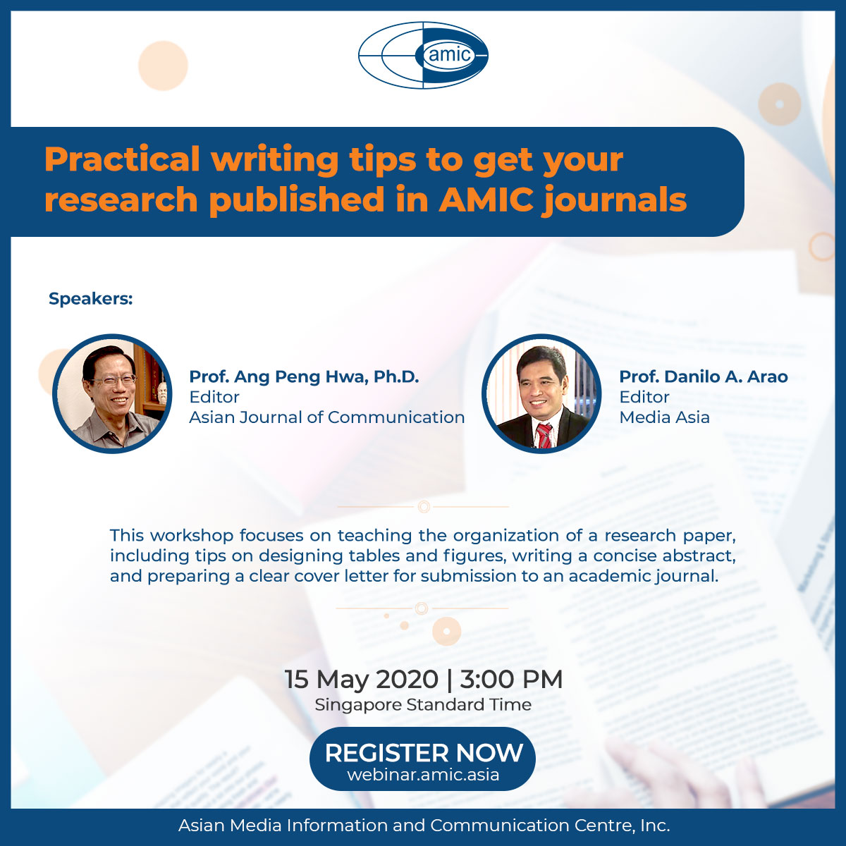 This 1-hour webinar prepares young and promising scholars with practical and valuable techniques when submitting a manuscript for peer-review academic journals. Register here: webinar.amic.asia
#webinar #journalpublishing #MediaAsia #AsianJournalofCommunication