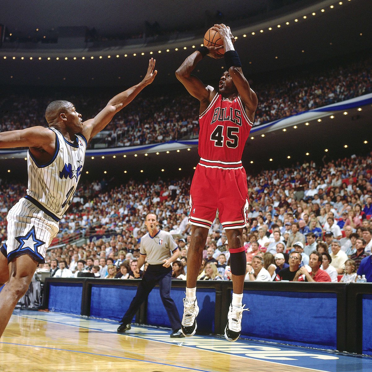 nbastats's tweet photo. There are few athletes more associated with a number than Michael Jordan and the No. 23. But for exactly 23 games of his NBA career, Jordan wore a number other than his trademark No. 23.

The Last Dance continues Sunday at 9:00 PM ET on ESPN.

📖: https://t.co/O973zY6wlR https://t.co/kSHSeHoOFL