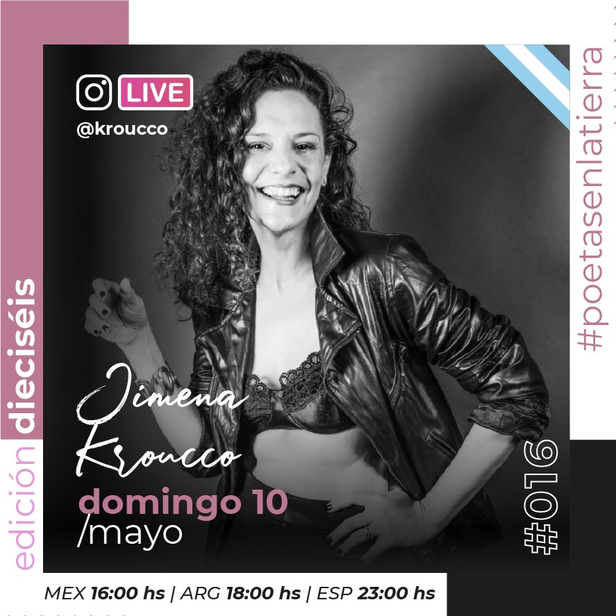 Este DOMINGO 10 de mayo a las 16hs 🇲🇽/ 18hs 🇦🇷/ 23hs 🇪🇸 , nos daremos el lujo de contar con Jime Kroucco EN VIVO desde su cuenta de Instagram compartiéndonos un texto literario. ¡Gracias Jime por ser parte de nuestra EDICIÓN DIECISÉIS de #poetasenlatierra ! 🙌🏽🤗📖🎭❤🌍