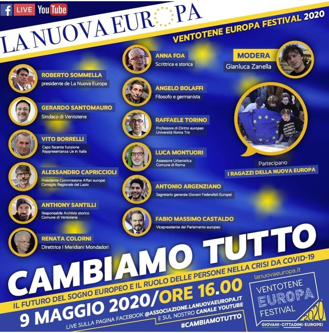 Allora ci siamo oggi alle 16 sulla nostra pagina Facebook la diretta del #VentoteneEuropaFestival !  #FestadellEuropa con <a href="/SommellaRoberto/">Roberto Sommella</a> @Antonio_AA17 <a href="/sindacosantoma1/">Gerardo Santomauro</a> <a href="/GFE_JefItaly/">GFE Jef Italy</a> <a href="/FMCastaldo/">Fabio Massimo Castaldo</a> #Bolaffi #Colorni #Santilli <a href="/RaffaellaRizzo2/">Raffaella Rizzo</a> @Raffaele_Torino <a href="/GianlucaZanell2/">Gianluca Zanella</a>