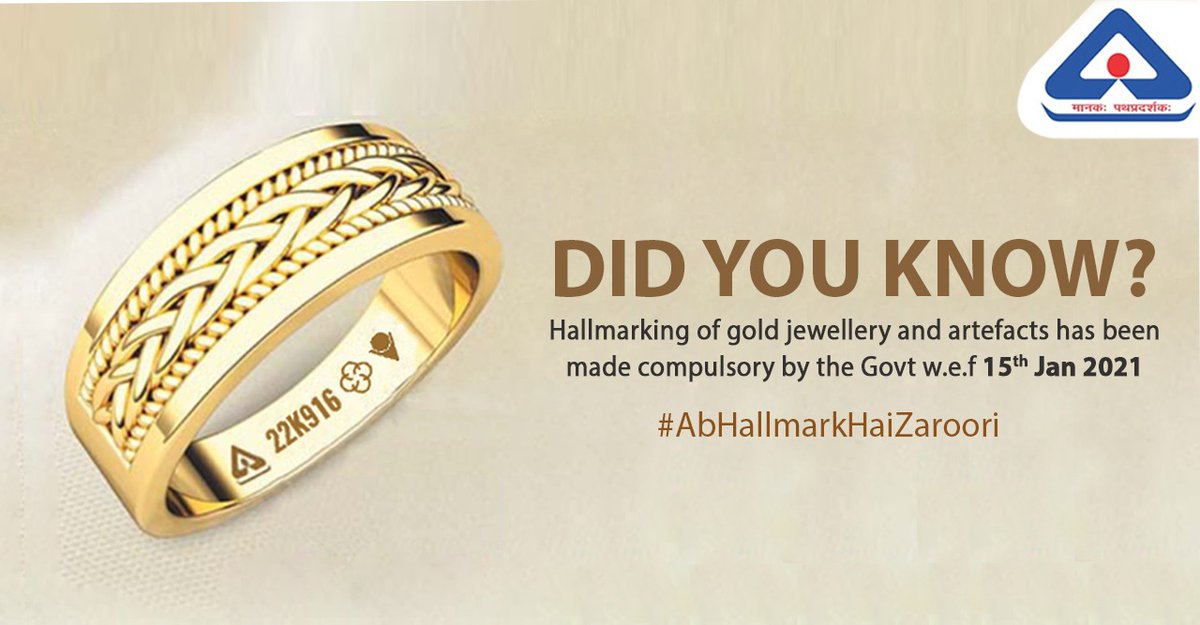 The #mandatoryhallmarking order has been issued by Govt. on 15 Jan. 2020 for Gold jewellery/artefacts. This order makes it compulsory for all the #jewelers selling #Gold #jewellery and artefacts to register with #BIS and sell #hallmarked #Goldjewellery