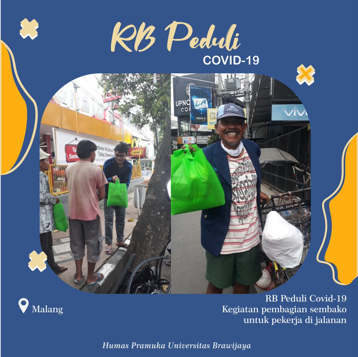 UBscout's tweet photo. [ PEMBAGIAN SEMBAKO RB PEDULI ]
 
RB Peduli edisi kali ini terfokus pada masyarakat yang terdampak Pandemi COVID-19 yang dengan terpaksa harus tetap bekerja diluar rumah untuk menghidupi keluarganya.

#RBPeduliCovid19
#UBScout 
#WeAreDifferent
#KwarranLowokwaru
#DKCKotaMalang https://t.co/WilmXNysKg