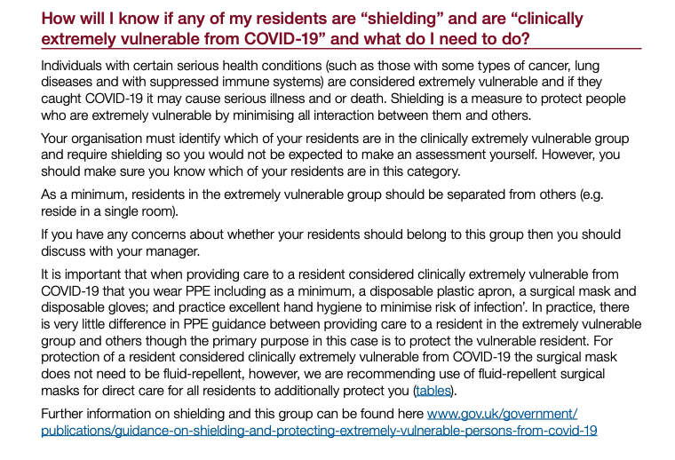 Side by side, here is the advice on shielding in care homes.  is on the left and  is on the right. Which in your view provides clearer guidance? 