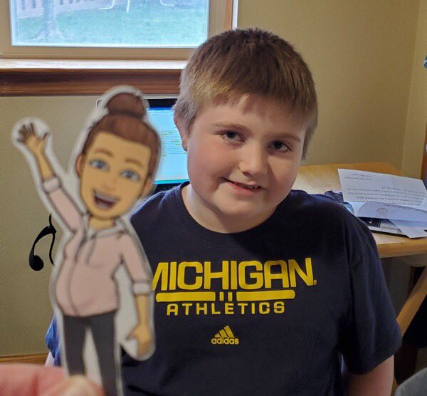 MrsEppich's tweet photo. Some sweet students doing their work alongside Flat Mrs. Eppich. I hope she’s helping! #distancelearning #WARH https://t.co/bOMomkAswO