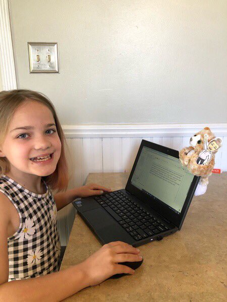 MrsEppich's tweet photo. Some sweet students doing their work alongside Flat Mrs. Eppich. I hope she’s helping! #distancelearning #WARH https://t.co/bOMomkAswO