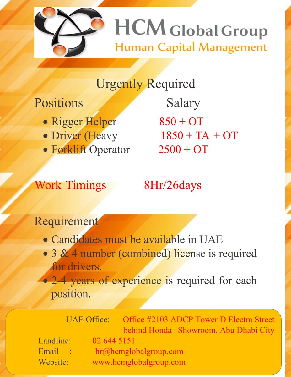 Hcm Global Group On Twitter Vacancies Available For The Following Positions