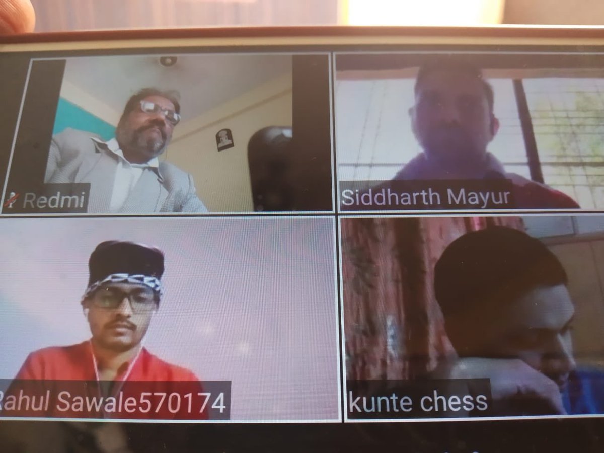 MahaChess's tweet photo. Innovating in times of COVID-19, we can be stuck at home but the Game of Chess must go on. 

We held our first online EC meeting with presence from district associations &amp; took core decisions to expand Chess in Maharashtra. 

Thank you all for cooperation. 
#ChessFirst https://t.co/F3t1lonP5z