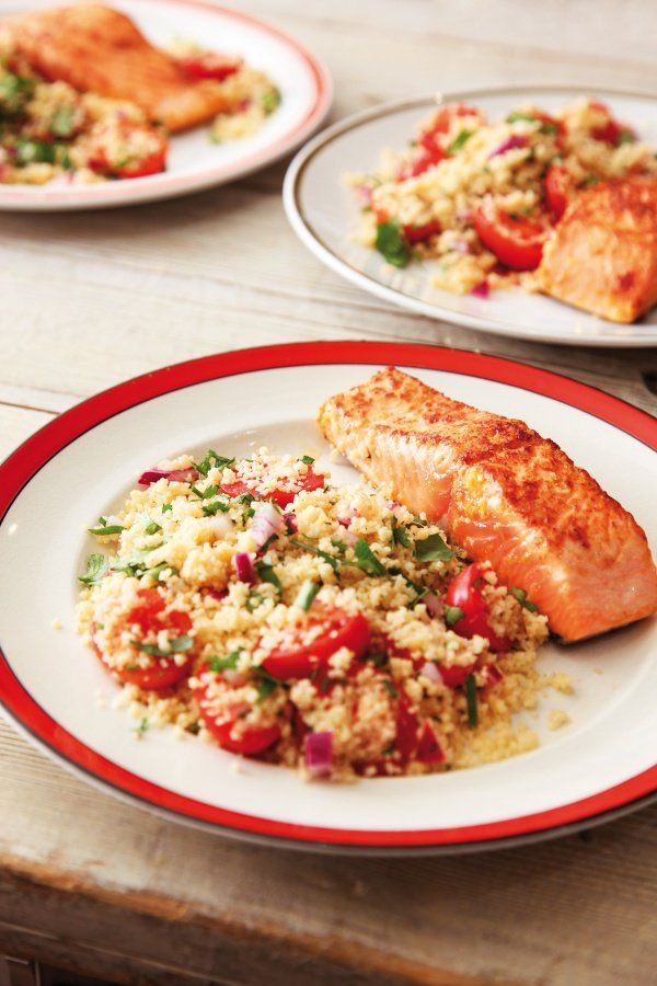 Nigella_Lawson's tweet photo. Lemony Salmon with Cherry Tomato Couscous is #RecipeOfTheDay - and it’s a perfect day for it! https://t.co/ArrYXOvdLZ https://t.co/AmeOe1oJDR