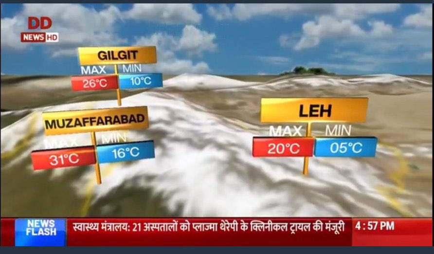 7ru7h_1's tweet photo. The plan of forecasting weather for #Gilgit, #Muzaffarabad &amp; #Mirpur was originally conceived by #NSA #AjitDoval a few months back but was implemented on 8th May.

We need to keep sending such messages to Pakistan that they're sitting on our territory. #VacatePoK https://t.co/MdcDguafa9