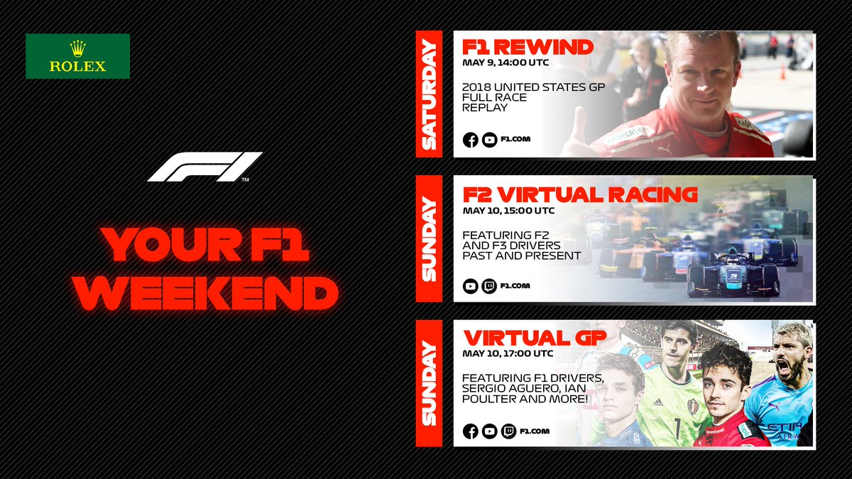 DT_F1_'s tweet photo. Votre programme #F1 pour ce weekend👇
⏩Aujourd'hui
Le #F1Rewind du GP des USA 2018
⏩Demain
- La course virtuelle de #F2
- Le #VirtualSpanishGP https://t.co/YlZ2NQQ6C8