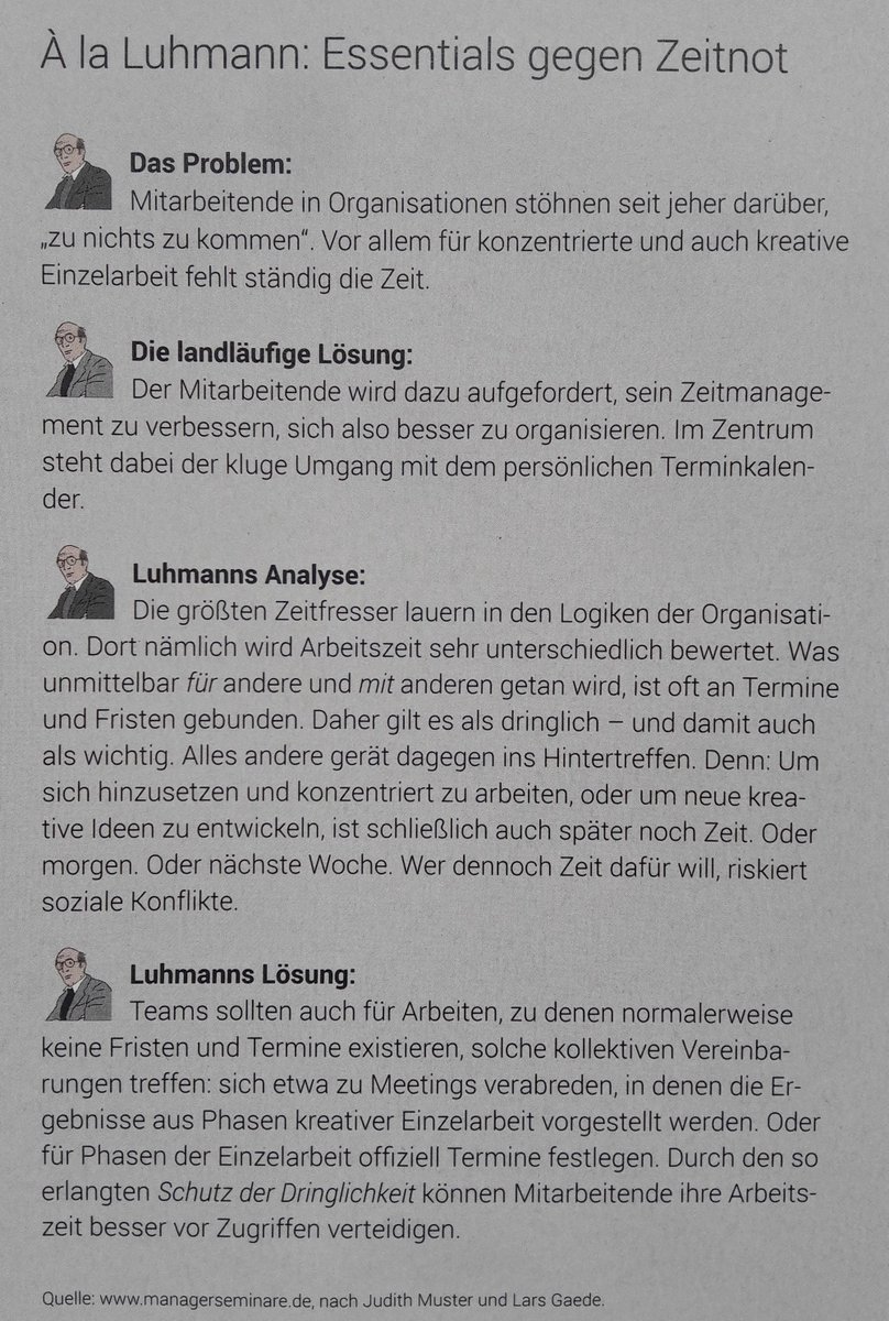 Wi_Ped's tweet photo. Von #Luhmann lernen. Essentials gegen die #Zeitnot in Unternehmen - von @JudithMuster und @larsgaede in @msmagazin zusammengefasst . https://t.co/9Mbga98PdJ