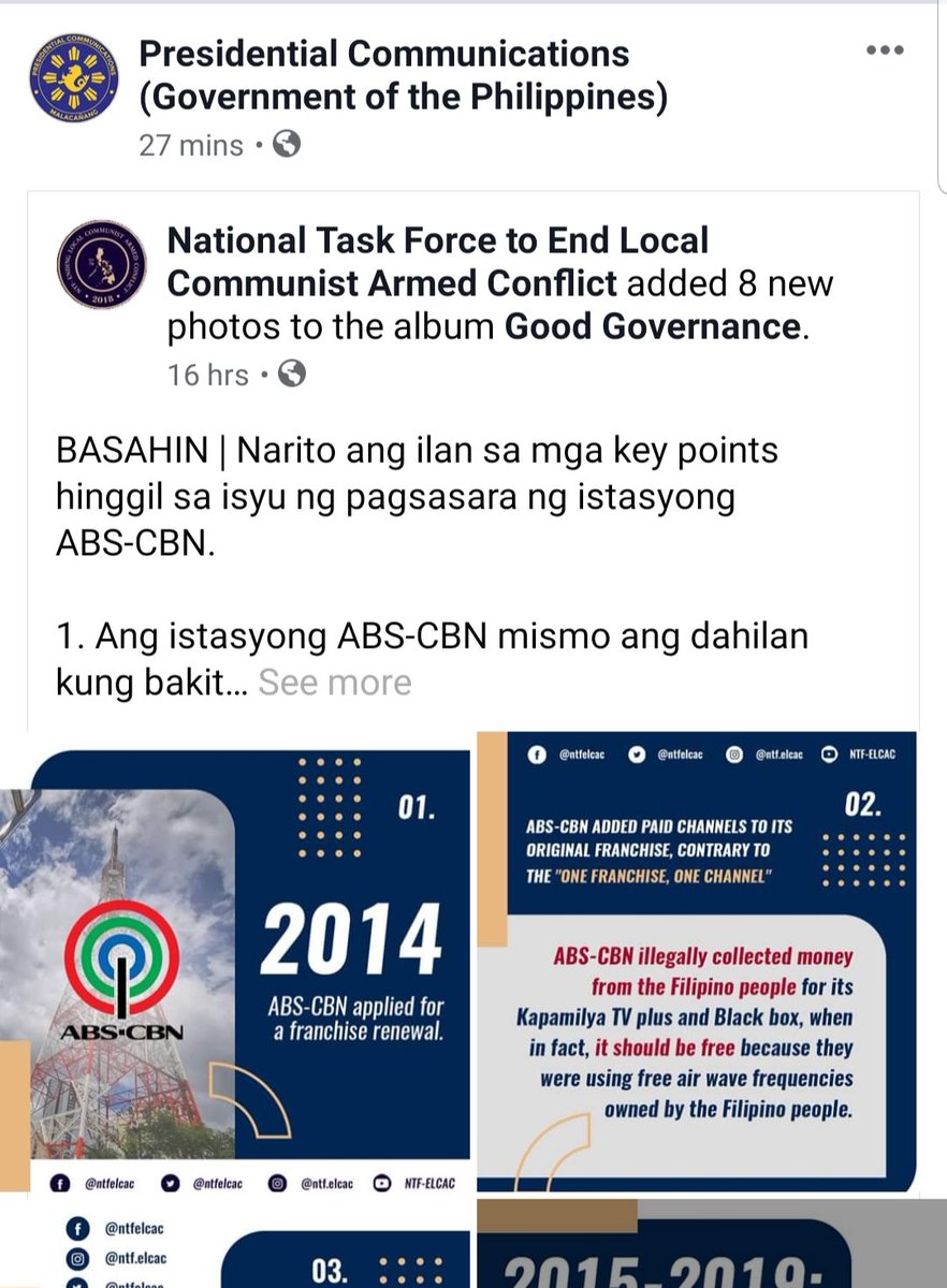mikenavallo's tweet photo. PCOO, NTFELCAC spewing lies after lies. ABS-CBN's franchise bill was not disapproved due to legal issues BUT Congress didn't act on it. All issues were cleared during Senate hearing.
Why is anti-communist task force interested in ABS-CBN?
Why are we paying fake news peddlers? https://t.co/BjChlwsGzK