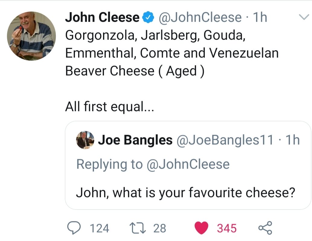 If you want to know the favourite cheeses of Lords, Ladies, Comedians, Writers, Chefs, Cosmologists, Actors and more, you've come to the right place! @Lord_Sugar  @JohnCleese  @afneil  @ProfBrianCox