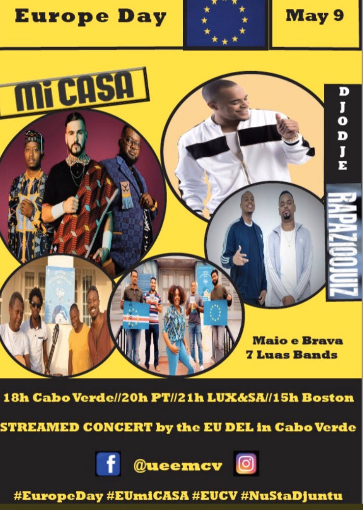 EUinCV's tweet photo. Join us celebrating #EuropeDay in union and solidarity, dancing #SafeAtHome #EUmicasa with great African 🇨🇻🇿🇦 bands! Africa &amp; Europe #StrongerTogether #TeamEurope 9 May 21H Brx time @MiCasaMusic 👉https://t.co/WNl0FptUG9 https://t.co/PNZWILEgpo