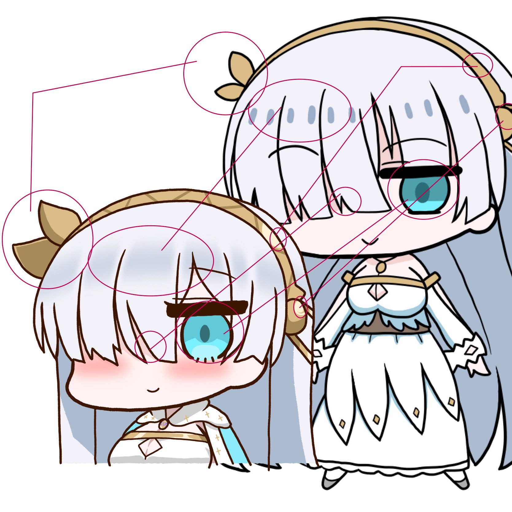 Mr 海老道 普段のデフォルメとここが違う 髪飾りの葉っぱのサイズ 前髪の塗り方 前髪の分け目 ハイライトの数 目のシャドー位置 盛り具合up T Co Aqh8yxk25u Twitter