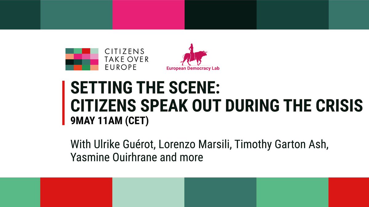Join <a href="/takeover_europe/">Citizens Take Over Europe</a> <a href="/EuDemLab/">European Democracy Lab</a> session now with <a href="/ulrikeguerot/">Ulrike Guérot</a> <a href="/fromTGA/">Timothy Garton Ash</a> @yasmineouir <a href="/l_marsili/">Lorenzo Marsili</a> and hear about how they sense the crisis, their diagnosis of Europe's role in it, and what it means to them and to the citizens they've picked bit.ly/3ciRLsW