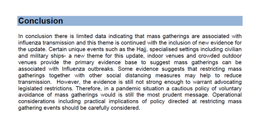 The review, broadly, does conclude with a view that bakcs the govt original stance. But it also says something that has been hinted at but not really said explicitly, which is that different types of mass-gatherings have different types of risk attached to them