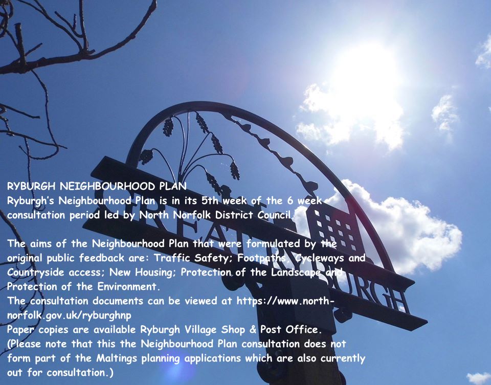 Your Community - Your Plan

Visit our Facebook page for a little insight into each policy of the Ryburgh Neighbourhood Plan.
