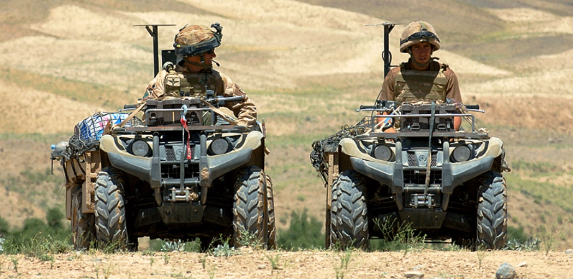 Quad bikes (or small all-terrain vehicles) are in common service with a number of military forces to provide mobility and logistics support, generally dismounted forces, light role infantry for example. /2