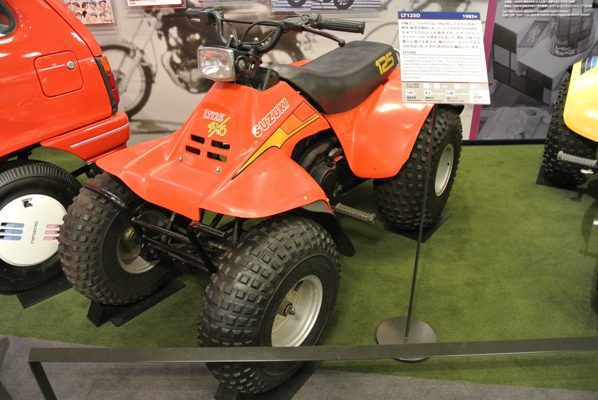 Although a number of 3 wheeled small ATV’s were produced by Sperry Rand and others in the USA in the sixties, Honda produced their first in 1969, the ATC90. The first four-wheeled ATV was launched in 1982 by Suzuki, the LT125D. /4