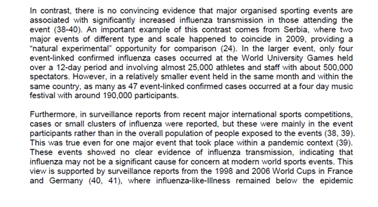 Short duration sports events are, according to this evidence, even less likely to spread flu. It might sound counter-intuitive but there really is little evidence even mass-spectator sporting events have much impact on spreading respiratory diseases (at least amongst spectators)