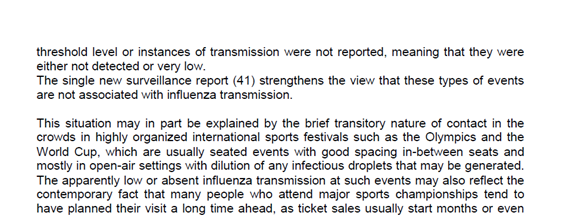 The report authors suggest that the fact that mass events take place outside, in well-spaced and ventilated areas might mitigate the impact. This is important to keep emphasising. The *duration* of the events matters as does the *location*