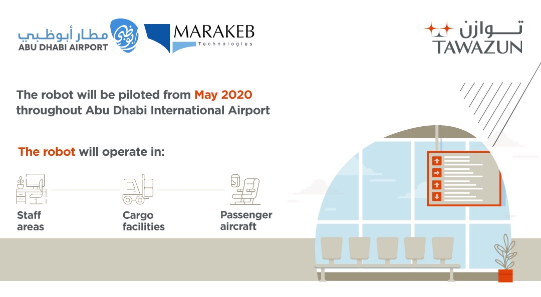 .<a href="/MarakebTech/">Marakeb Technologies</a>, an affiliate co. of Tawazun Strategic Development Fund, designed &amp; manufactured a new CoDi BOT UGV (Unmanned Ground Vehicle) for the disinfection of viruses including COVID-19, which was introduced at <a href="/AUH/">Zayed International Airport مطار زايد الدولي</a>. ⁣The robot will be piloted from May 2020 throughout <a href="/AUH/">Zayed International Airport مطار زايد الدولي</a>.