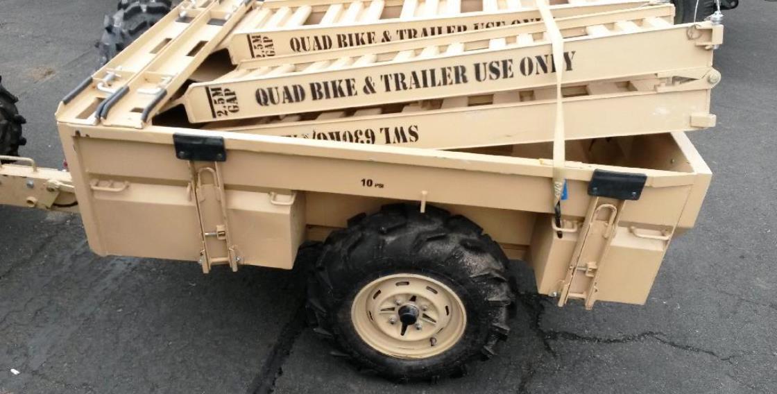 To address this, lightweight gap crossing equipment (Gap Crossing Capability Short – Quad (GXC(S) Quad)) was obtained from Mauderer in Germany, or aluminium ramps to you and me.

/11