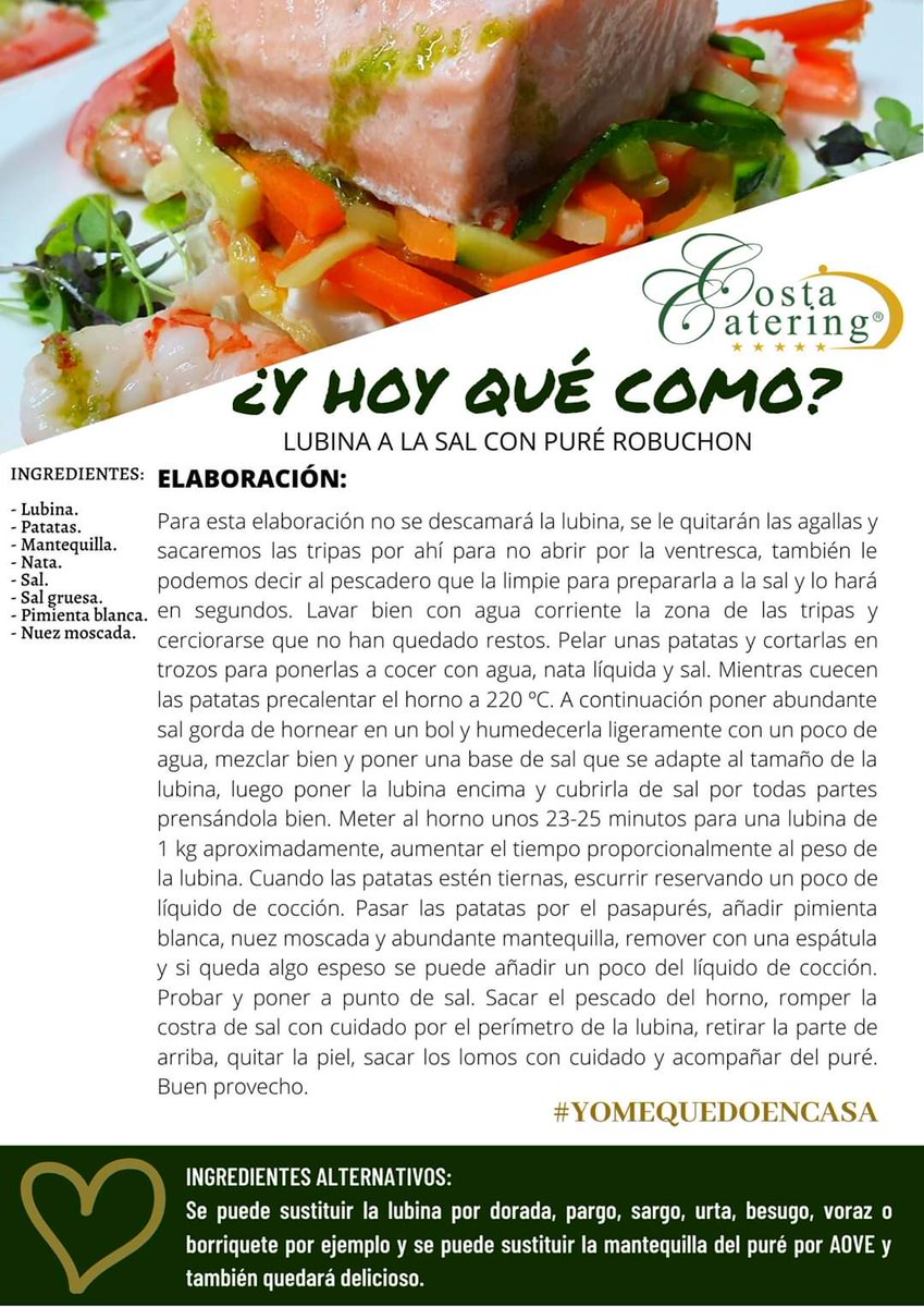 catering_costa's tweet photo. Hoy os hemos preparado una receta para una ocasión especial: "Lubina a la sal con puré Robuchon". Esperamos que os guste. ¡Buen provecho!
#recetasdeconfinamiento, #recetasenfamilia, #recetasfáciles, #recetasdeliciosas. https://t.co/hG2d71kKPh