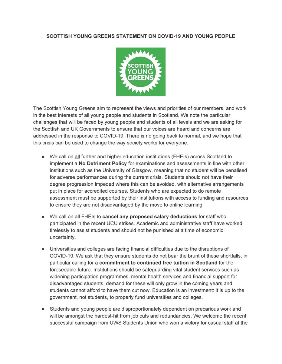 scotyounggreens's tweet photo. We're calling on the Scottish and UK Governments to acknowledge and tackle the challenges faced by young people and students as a result of COVID-19.

There is no going back to normal.

Message us to add you or your organisation's name.

Join us at https://t.co/xRpIRfInze 💚✊🍉 https://t.co/SeQ03CIkF4