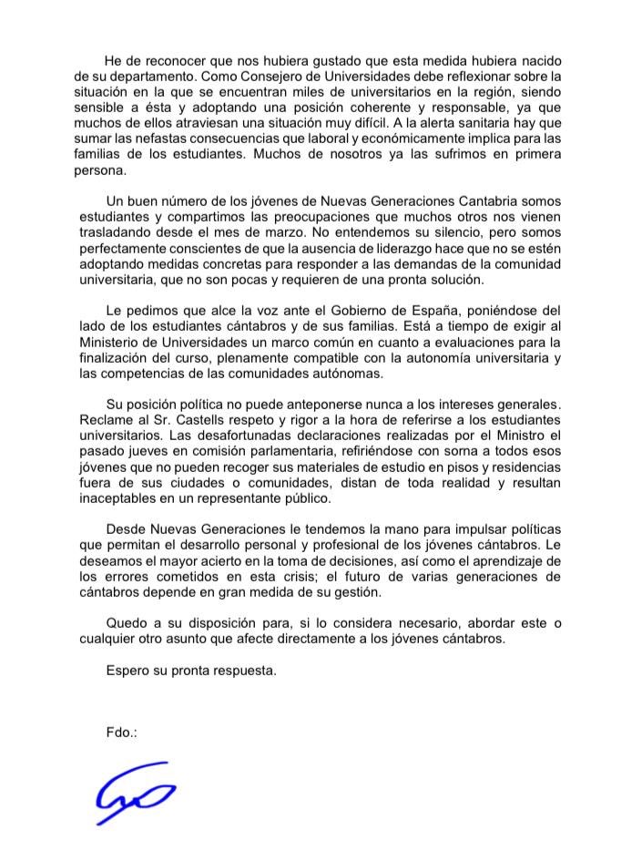 nnggcantabria's tweet photo. 👋🏻 Hola, @Pablo_Zuloaga. Con la que está cayendo y aún no conocemos los planes de tu Gobierno sobre universidades. 

📩 En la carta que te enviamos ayer, pedimos que te pongas del lado de los estudiantes cántabros y sus familias.

🔇 Nadie entiende tu silencio. ¿Nos lo explicas? https://t.co/UkCIIwn6Ac