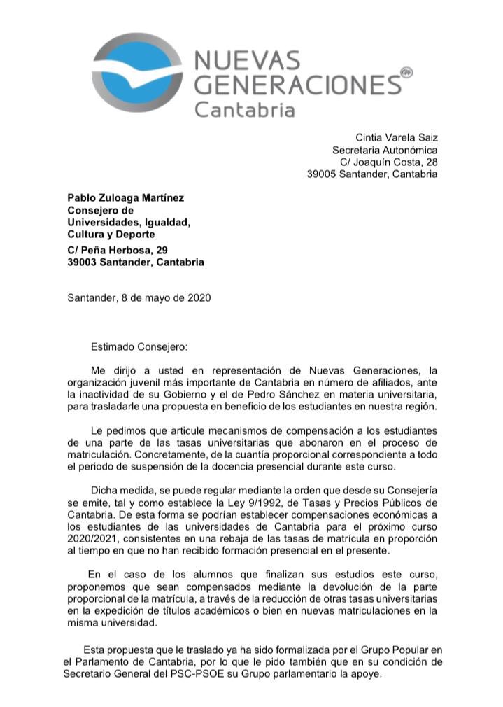 nnggcantabria's tweet photo. 👋🏻 Hola, @Pablo_Zuloaga. Con la que está cayendo y aún no conocemos los planes de tu Gobierno sobre universidades. 

📩 En la carta que te enviamos ayer, pedimos que te pongas del lado de los estudiantes cántabros y sus familias.

🔇 Nadie entiende tu silencio. ¿Nos lo explicas? https://t.co/UkCIIwn6Ac