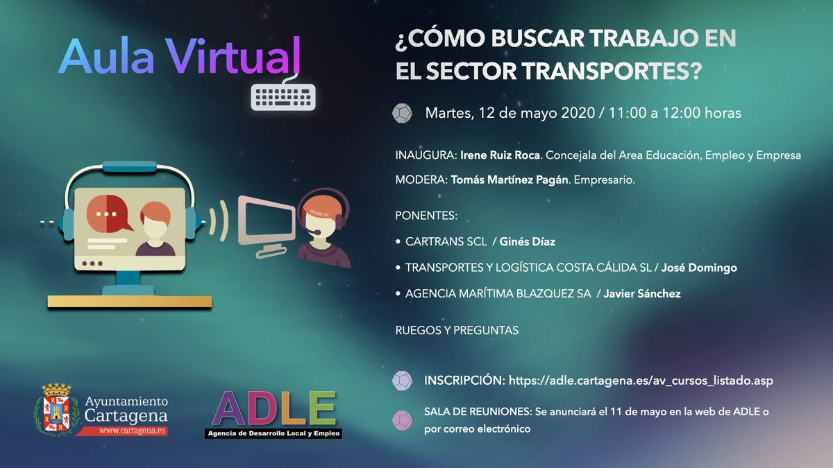 adlecartagenaes's tweet photo. ¿Buscas #trabajo en #Cartagena?
Aprende cómo encontrarlo en el sector #transportes: #consignatarias, #logística, #puertos, #Camioneros
⬇️⬇️⬇️
Charla telemática gratuita
Martes, 12 de mayo / 11.00 horas
⬇️⬇️⬇️
Inscríbete aquí:
https://t.co/8mVU8nMWuz https://t.co/qJ2KhoypDN