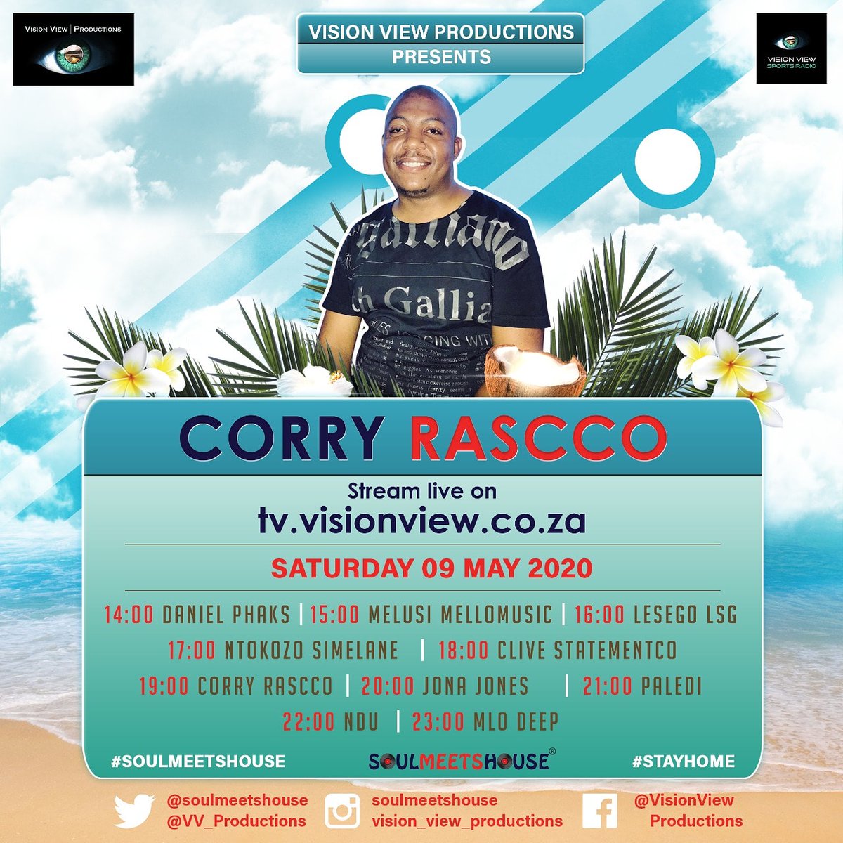 VV_Productions's tweet photo. It's all systems go on today's edition of @SoulMeetsHouse . Catch @Corryrascco tonight at 19:00 CAT.
Stream live at https://t.co/6vfCIB4G3n
#SoulMeetsHouse
#StaySafe
#StayHome
#quarantinelife
#VisionViewProductions https://t.co/B6dfQQWA12
