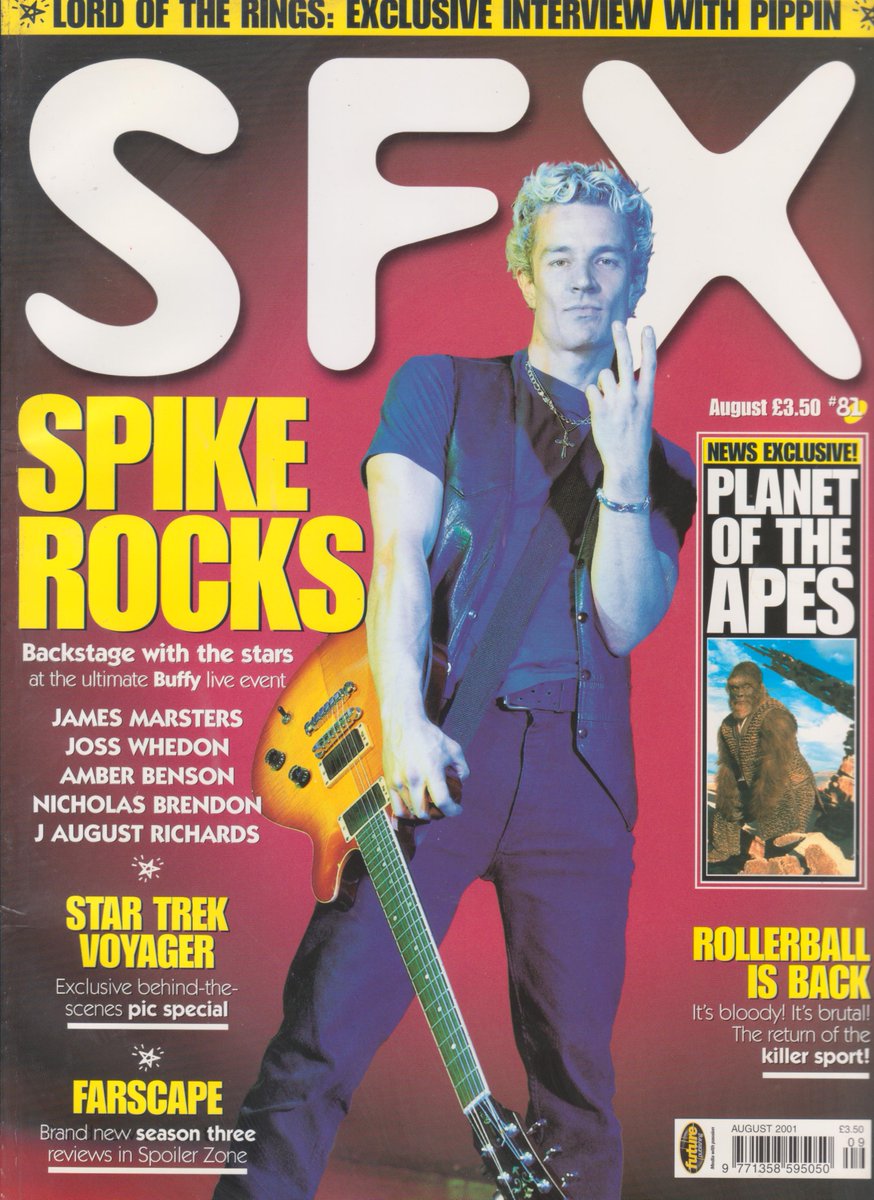 SuccinctReview's tweet photo. SFX Issue 81 (Aug 01) - James Marsters talks Buffy. Interviews: J August Richards, Andy Hallett, Paul Cornell & Billy Boyd. A look at the Rollerball remake. Behind the scenes of Voyager. Marvel goes Hollywood. Evil Dead: Hail To The King video game. @SFXmagazine #25YearsofSFX https://t.co/D1uYKJEUl1