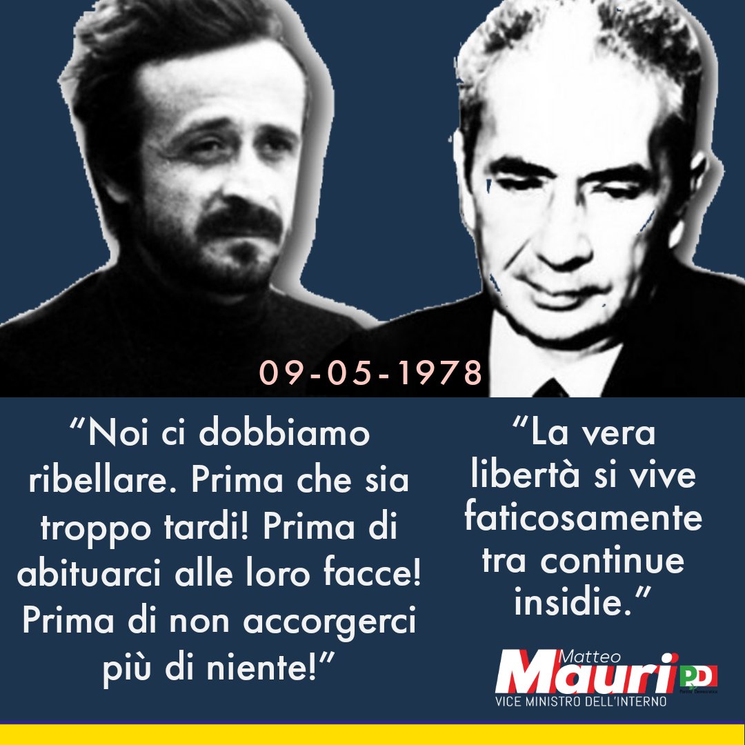 #AldoMoro e #PeppinoImpastato.
Due Martiri della Repubblica.
Due vite rubate dal terrorismo e dalla mafia.
Due esempi che resteranno sempre vivi.