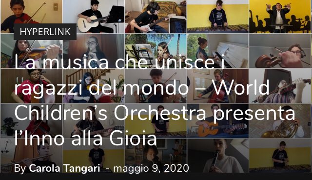 Starthink Magazine è con #LaMusicacheunisceiragazzidelmondo Fiera di presentarvi la prima esecuzione della #WorldChildrensOrchestra. Da un’idea della nostra redattrice <a href="/barbarariccard2/">Barbara Riccardi</a> un progetto che abbiamo accolto con entusiasmo ow.ly/zjTN30qEx5l