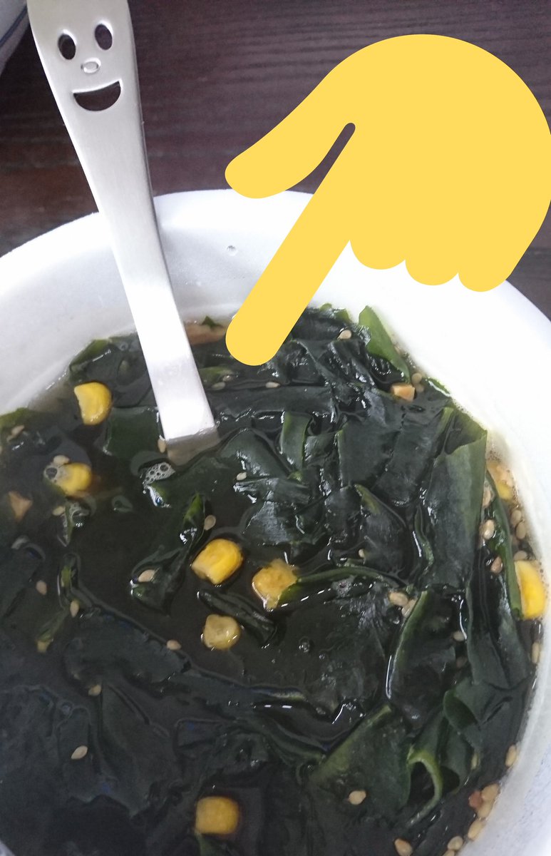 ようやく食べたかった、麺なしわかめラー(メン?)を食せた!デカいわかめのカップスープ😆 