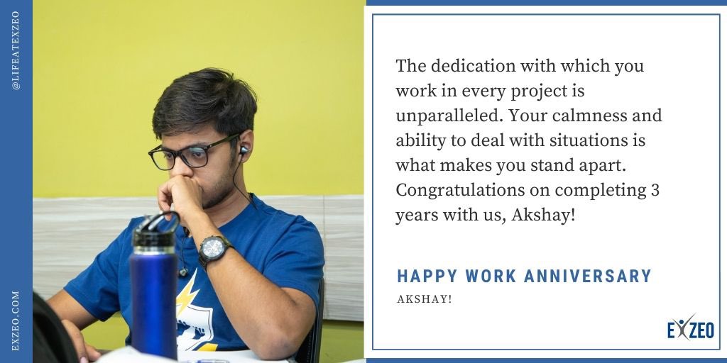 ExzeoIndia's tweet photo. Congratulations Akshay on your 3rd work anniversary!
#PeopleOfExzeo #LifeAtExzeo #WorkAnniversary #ExzeoWishes #Exzeo https://t.co/91HT0pThRR