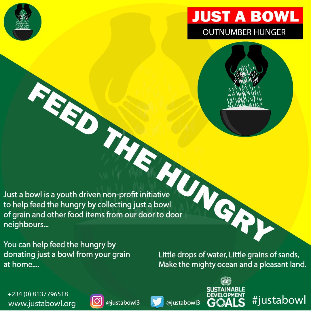 Justabowl3's tweet photo. Just a bowl is a youth driven non-profit initiative. The mission and work of just a bowl is to outnumber hunger globally by collecting donated grain and other food/items from our door to door neighbours and giving to the poor. https://t.co/tp6F6c9vTy #Justabowl3 #outnumberhunger https://t.co/g9JF2wHMov