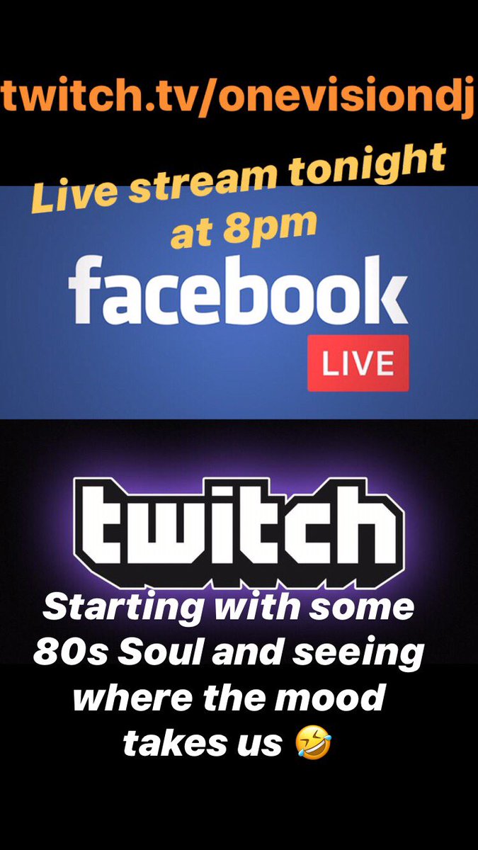Tonight Saturday 9th May, join us for some tunes!!! For an uninterrupted stream join twitch.tv/onevisiondj

#livestreaming #soulmusic #80smusic #tunes #twitch #FacebookLive