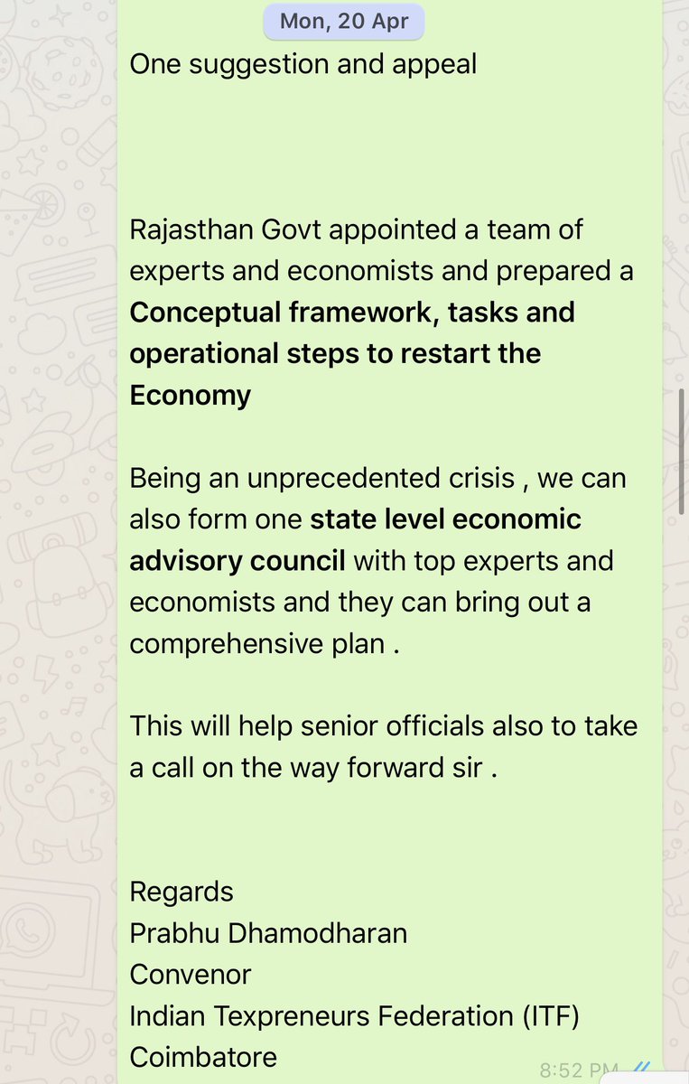 texpreneurs's tweet photo. @CMOTamilNadu ⁦@Guidance_TN⁩ Sir, our sincere thanks for accepting the suggestions of the industry Reg the formation of  economic task https://t.co/bABdRvsPbD’s announcement of task force will help TN to revive the economic activity quickly. #TN_Will_Survive_Revive_Thrive https://t.co/dAk4LY3Qdx
