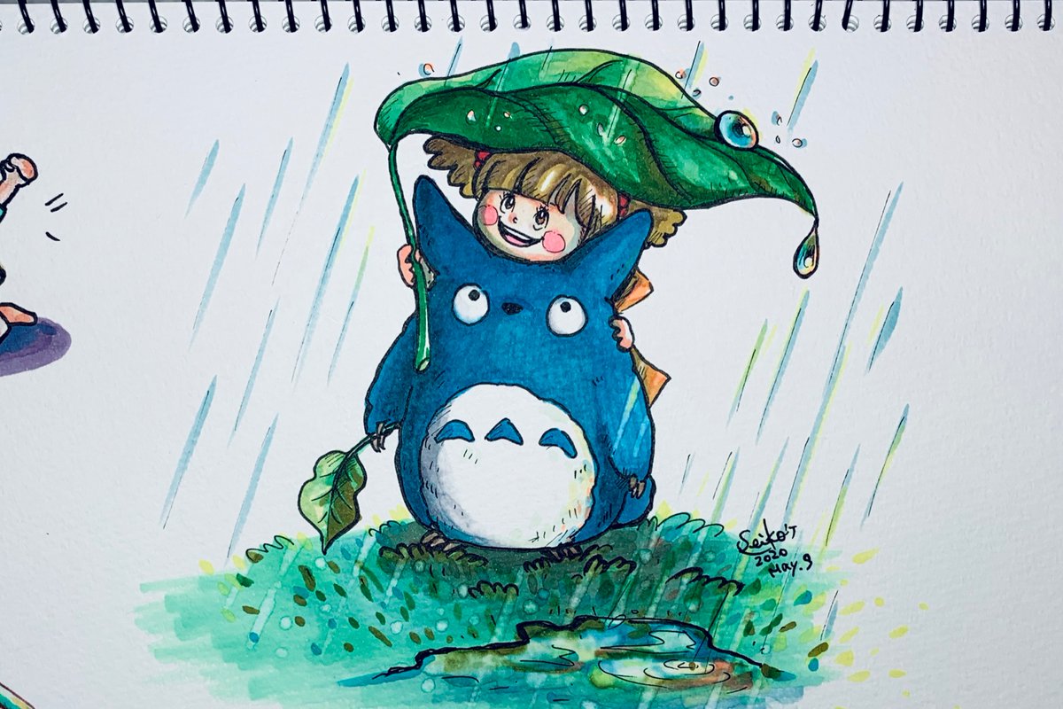 田口誠子 イラストレーター イラスト毎日投稿day4 雨が降っても大丈夫だよ となりのトトロ 中トトロ トトロ Totoro 雨 Rain お絵かき好きさんと繋がりたい 毎日投稿 Drawing コピック Illustrator イラスト イラスト好きな人