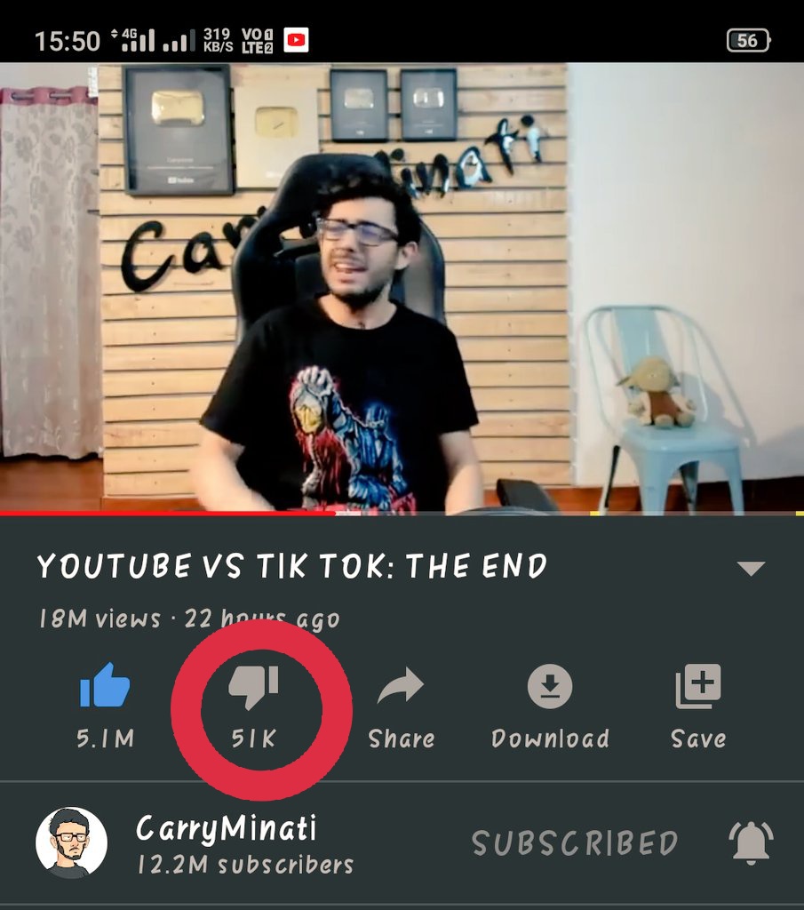 RomanCharanjit's tweet photo. Government: how to count total chakke of our country? 
Carryminati: just count the dislikes of my video. 
#carryminati #carryminatiroast 
#roastchakkelog 
@CarryMinati https://t.co/iBklV57o14